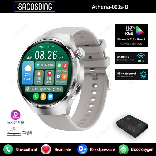 Gps Reloj Inteligente Gt4 Pro Smartwatch Hombre Para Huawei Color De La Malla Silver Silicone
