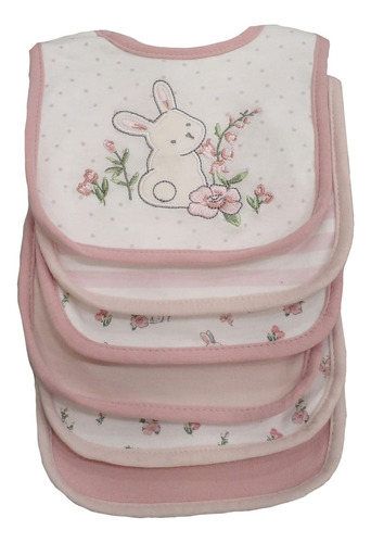 Babero Impermeable Little Me 6pz Peach Bunny Color Rosa Animales Talla Unitalla