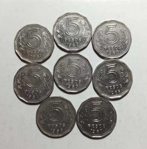 Argentina Lote Completo 5 Pesos Fragata 1961 Al 1968 