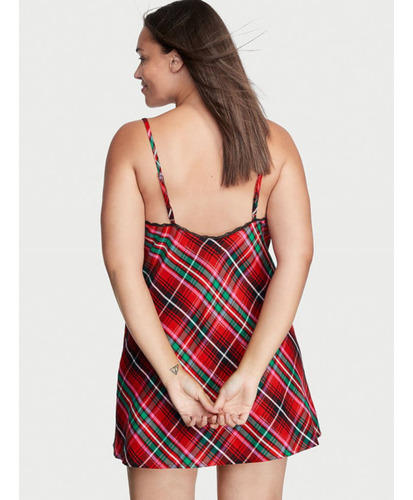 Camisón Rojo Victoria's Secret Franela A Cuadros Con Encaje
