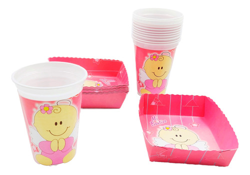 Kit 12 Vasos 12 Platos Decorativos Baby Shower Niña