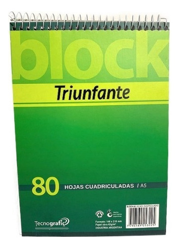 Block A5 Triunfante 80 Hojas Rayado Cuadriculado