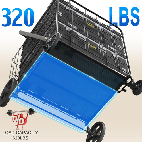 Carrito De Compras Plegable Gran Capacidad 145 Kg Ruedas 360