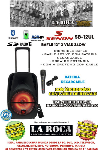 Bafle Potenciado 12 240w Bluetooth Usb Sd Bateria Luces Led