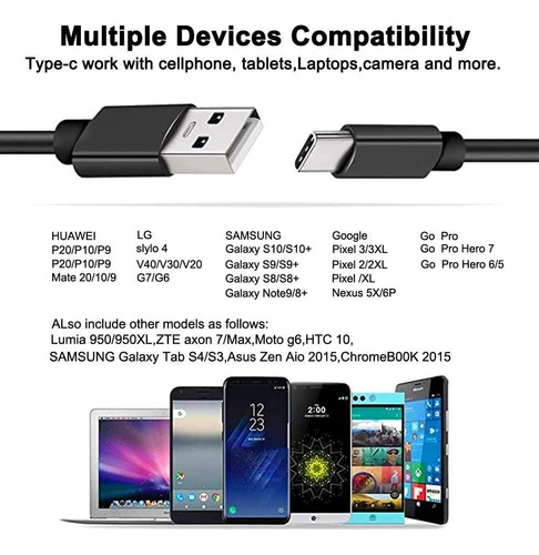 Cable Usb 3.0 1.5m Negro Con Entrada Usb Salida Usb Tipo C