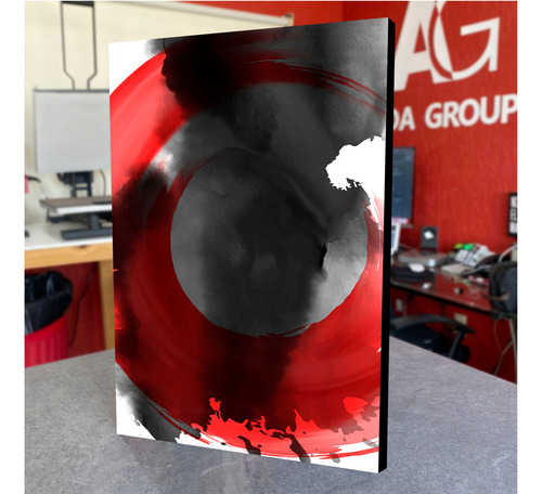 Cuadro Decorativo Abstracto Circulo Rojo Con Negro 40x27cm Negro Negro