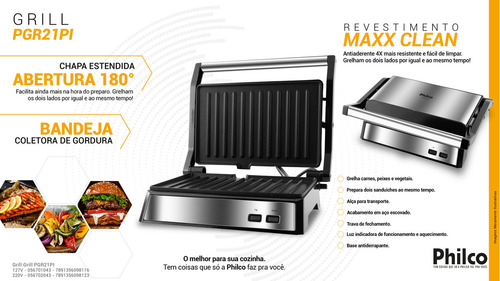 Grill E Sanduicheira Pgr21pi Maxx Clean 1000w Phi 110v Cinza