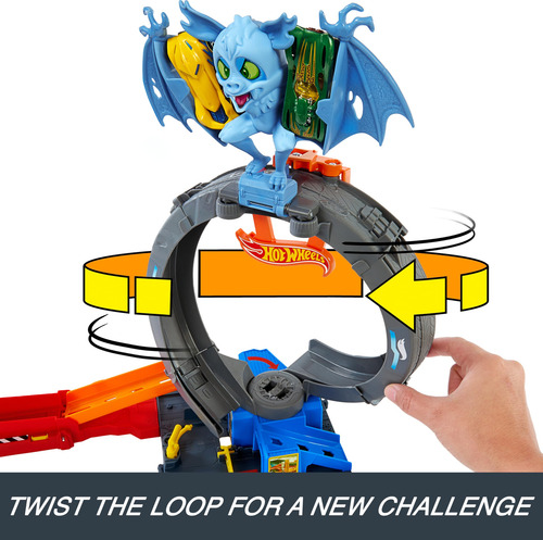 Hot Wheels City Toy Car Track Set, Bat Loop Attack Con Lazo