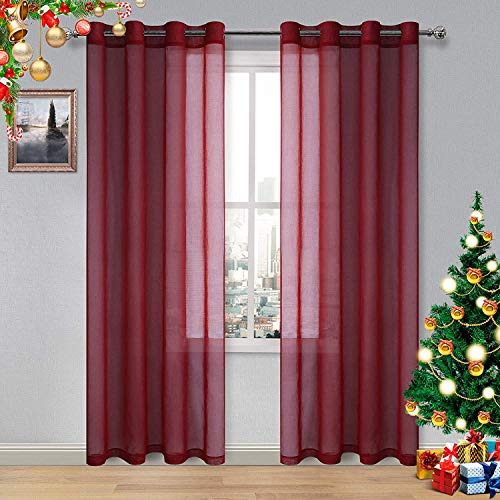 Dwcn Cortinas Transparentes De Color Rojo Amaranto Cortinas 