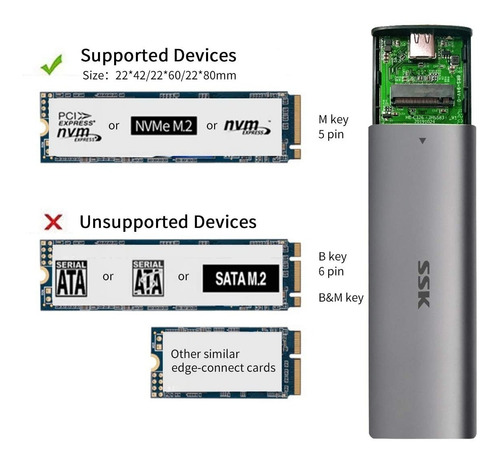 Imagen 2 de 6 de Docking Para Ssd - M.2 Nvme Pci-e M-key Usb 3.1 Gen 2 10gbps