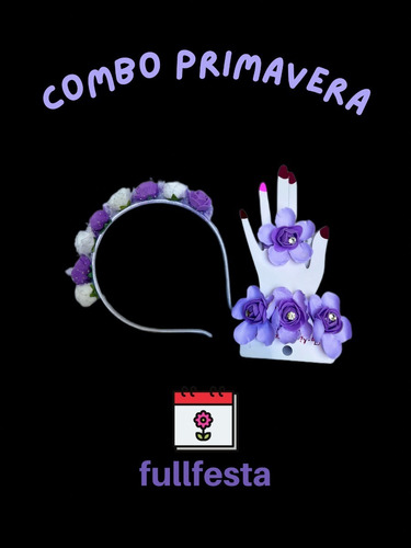 Combo Vincha/pulsera Y Anillo Flor-primavera-cotillón-upd