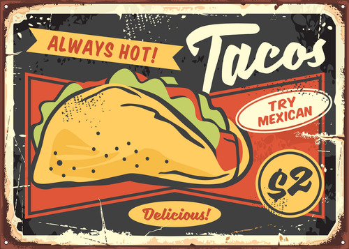 Retroshop Vinilo Decorativo Tacos 30cm X 40cm Negro