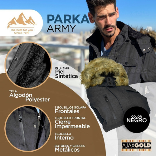 Imagen 3 de 6 de Campera Parka Hombre Invierno Forrada Gabardina Piel Lluvia
