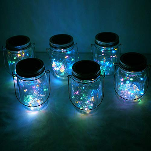 Solar Mason Jar Lights, 6 Pack 10 Led Jar Lid String Li...