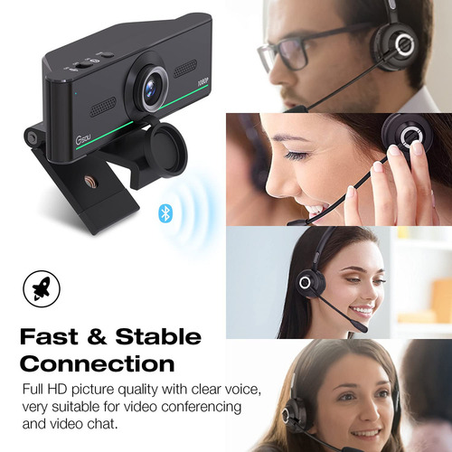 Gsou Cámara Web Bluetooth De 1080p Con Auriculares Bluetooth, Cámara Web Hd Usb Con Micrófono, Plug And Play, Cámara Web De Transmisión Para Reuniones De Zoom, Skype Facetime, Equipos De Pc, Mac