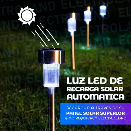 Imagen 3 de 10 de Estaca Solar Farol Acero Inoxidable Led Jardin X 10 Unidades