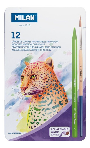 Caja Metalica 12 Colores Acuarelables + Pincel