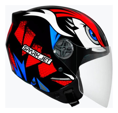 Capacete Aberto Ebf Spark Jet Dragon Preto Fosco Vermelho Cor Preto Fosco/Vermelho Tamanho do capacete 60