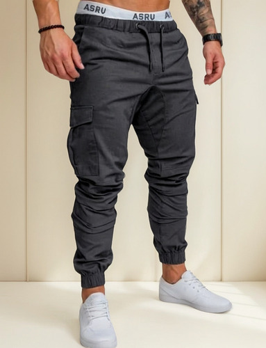 Pantalón Bolsas Cargo Jogger Moda Casual Gabardina 2905