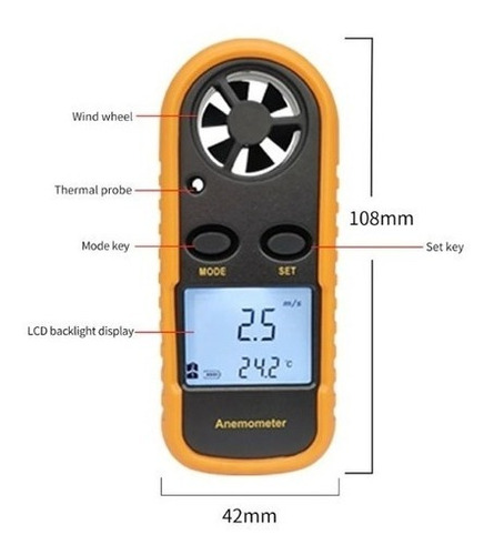 Anemómetro Digital Portátil Medidor De Velocidad Del Viento 