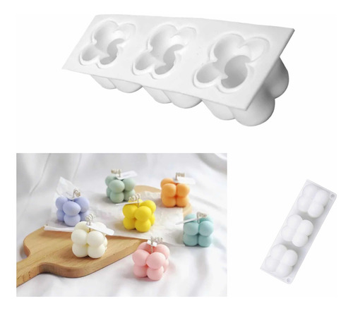 Molde De Cubo Con Burbuja Con 3 Cavidades Silicón. Velas