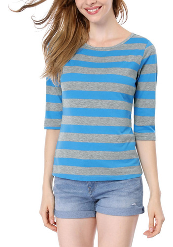 Camiseta Informal Mujer Blusa Estampada Con Mangas Al Codo