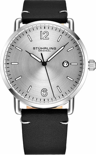 Reloj Hombre Stuhrling 3901.1 Cuarzo Pulso Negro En Cuero