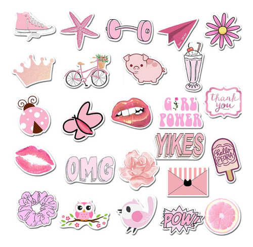 50 Pegatinas Impermeables Rosas Con Dibujos Animados Para Ni