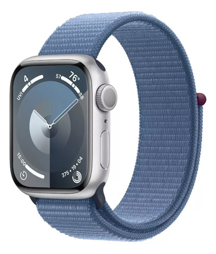 Apple Watch Series 9 GPS • Caixa prateada de alumínio – 41 mm • Pulseira loop esportiva azul-inverno