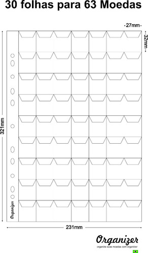 30 Folha P/ Moedas 63 Divis Transp 28x33mm 12 X S/ Juros