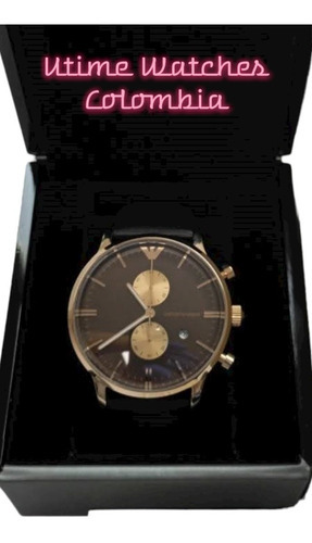 Reloj Emporio Armani Acero Inox Y Cuero Crono Clásico Hombre Color de la correa Marrón Color del bisel Oro rosa