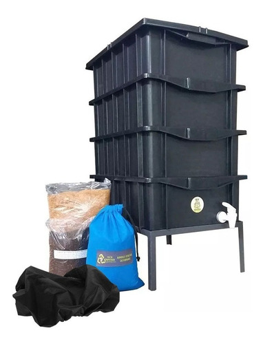 Kit Compositeira Doméstica Minhocário Com Minhocas E Suporte