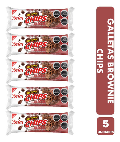 Dulces Costa Brownie Chips de chips chocolate 120 g pack x 5 u