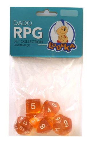 Conjunto De 6 Dados Para Rpg (d4, D6, D8, D10, D12, D20) Cor Laranja