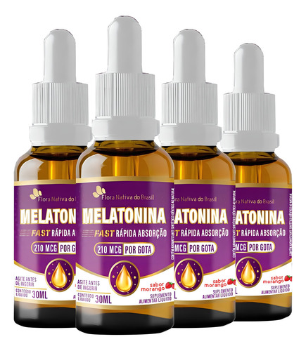Melatonina Gotas Sabor Morango 4 X 30ml Flora Nativa