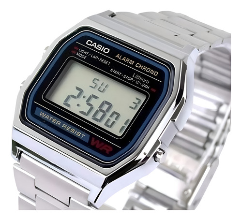 Reloj Casio A158wa Digital Caballero Vintage Clasico 100% Plateado Plateado Gris