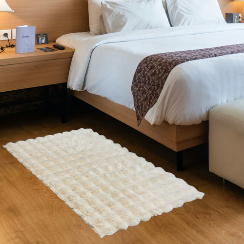 Alfombra Afelpada 118x80 Cm Tapete Suave Para Sala Y Cuarto Crema