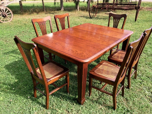 Juego De Comedor En Roble 6 Sillas Esterilladas Antiguo