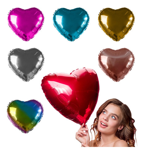 Globos Corazon Metalizado Colores Metalicos Cotillon X12