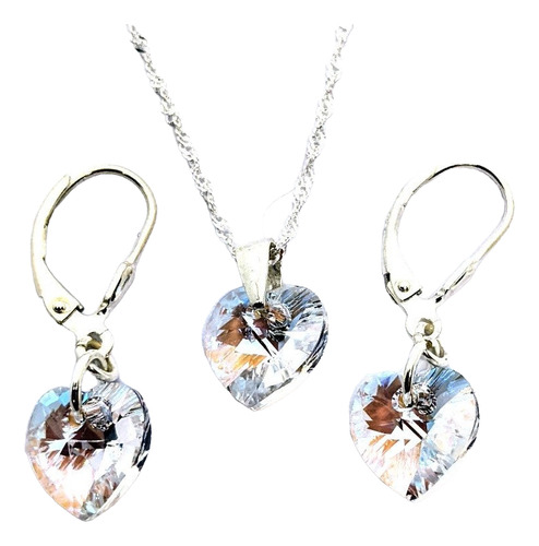 Conjunto Con Cristal Corazón 10mm Plata 925 Shimmer