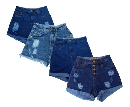 Short Jeans Feminino Cintura Alta Kit C/4