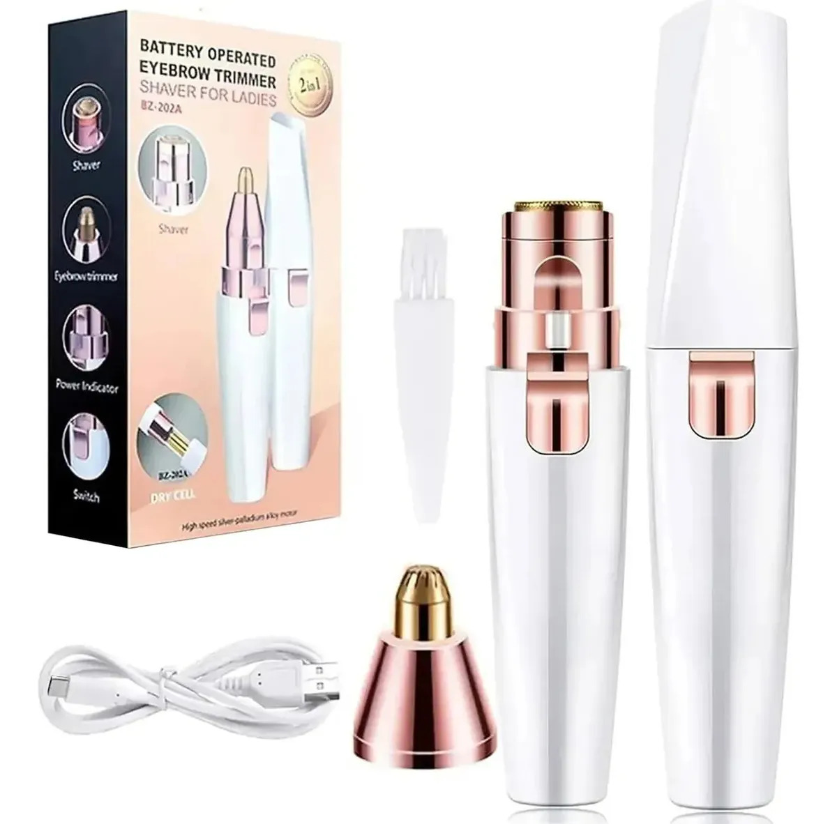 Depilador Removedor Cejas/vello 2 En 1 Usb Cara Mujer Cabezales Optilight