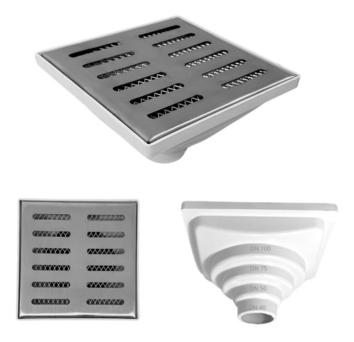 Ralo Inox 304 Palito 15x15 Multi Saída Branco Com Telas