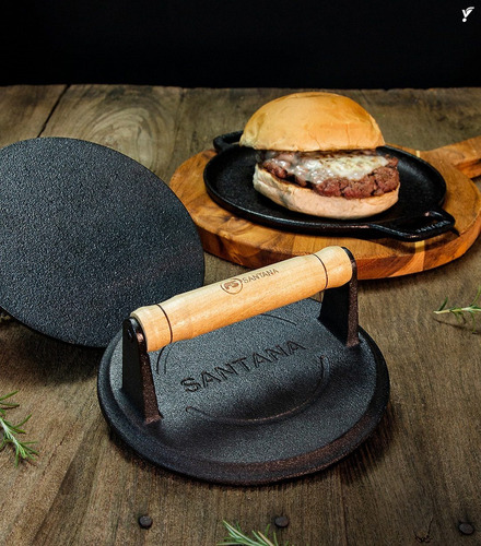 Amassador Prensador De Bife Ferro Fundido Smash Burguer Cor Preto