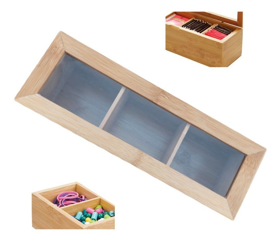 22 x 12 x 14 cm 4 compartimentos WENKO Caja de bambú Terra Caja de almacenaje Marrón cesta para el baño Bambú 