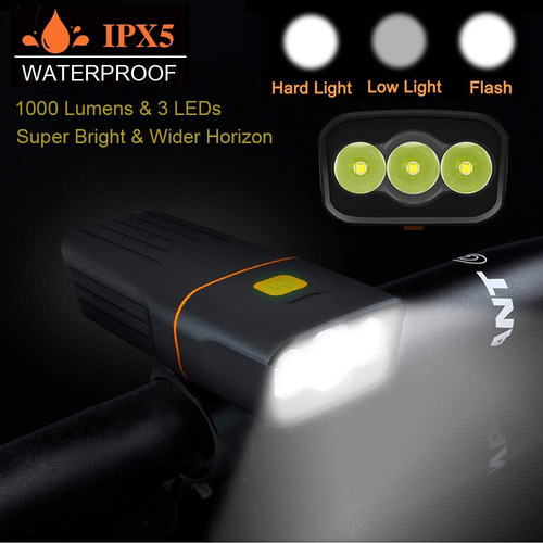 Luz Bicicleta 1000lm Con Luz Trasera Recargable Y Resistente