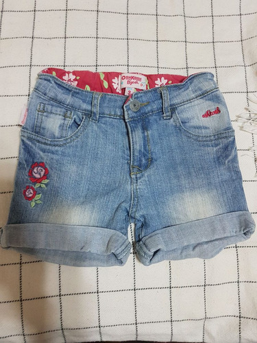 Short Oshkosh De Jeans Para Nena Con Flores Bordadas Talle 3