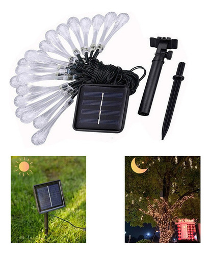 Guirnaldas De Luces Solares, Tipo Gota De Agua 20 Luces 5m-