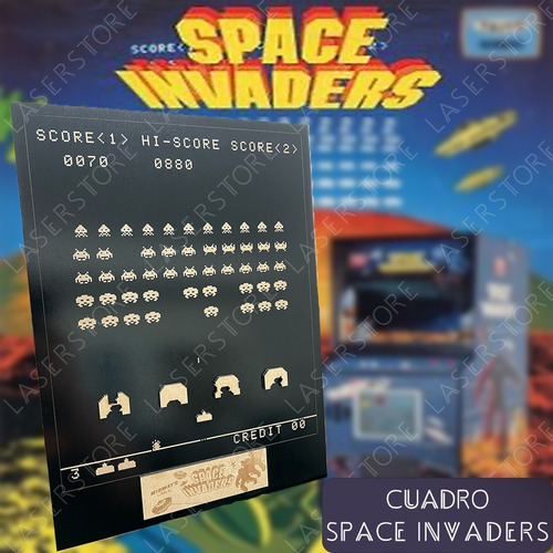 Cuadro Gamer 3d - Space Invaders - Arcade - Durolac Negro 3m