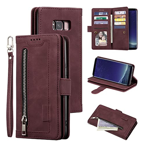 Funda Cartera Para Galaxy S8 Rojo Vino Piel Sintetica -3